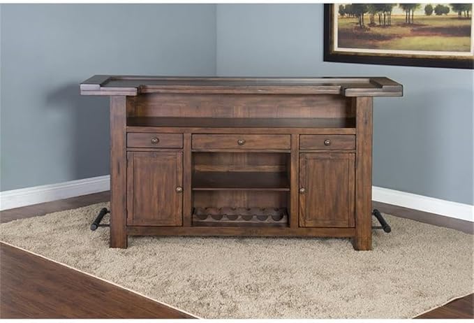 Pemberly Row 78" Farmhouse Wood Freestanding Island Home Bar Unit, Stemware - Image 5