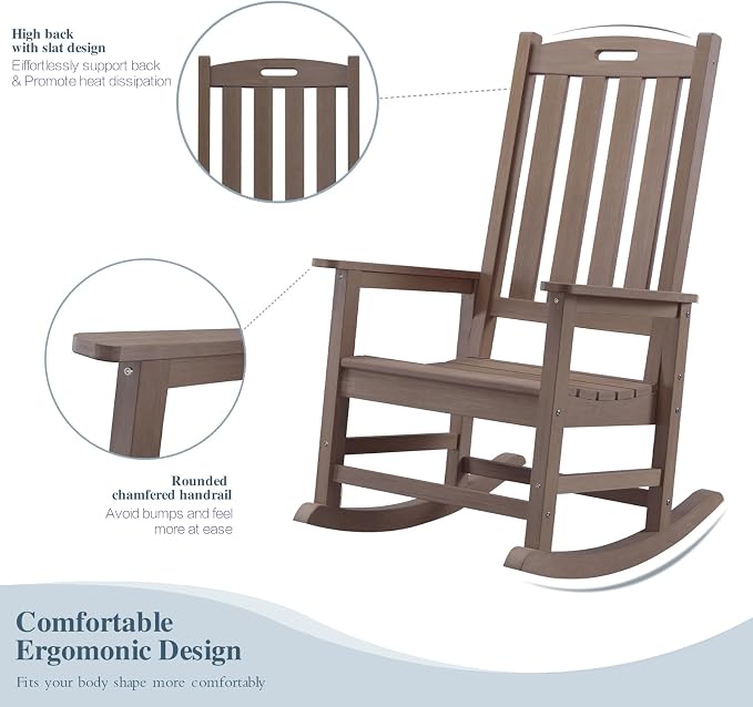 Psilvam Oversized Outdoor Rocking Chair, HDPE Porch Rocker Chairs - Image 5