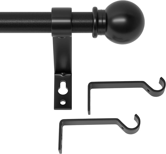 Black Curtain Rods for Windows 28 to 48 inch, Heavy Duty Drapery Rod Set by GSBLUNIE