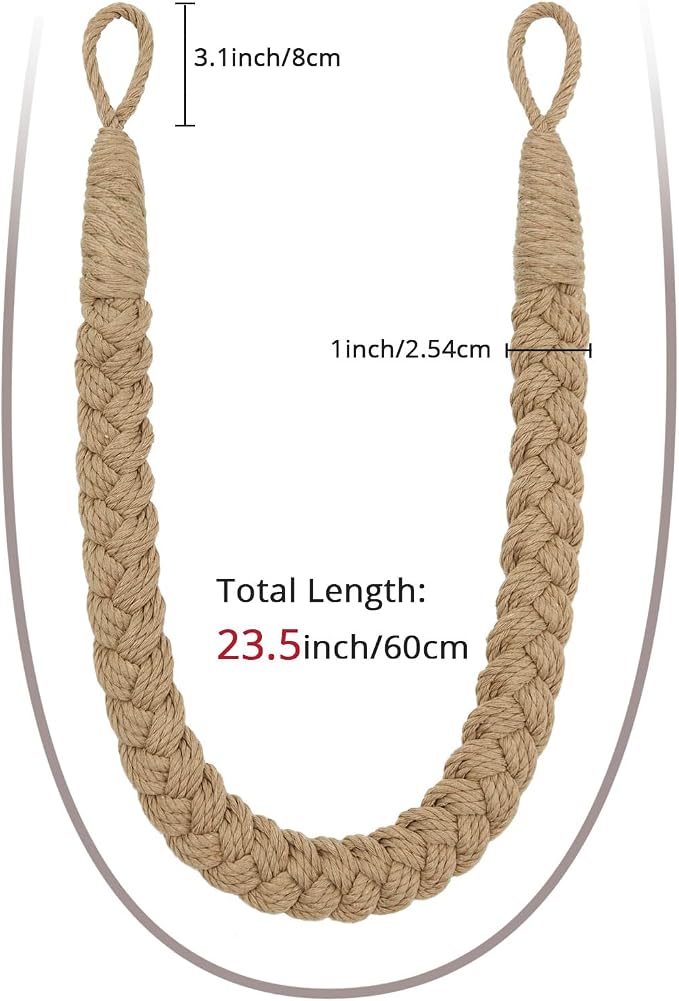 NICEEC 2 Pack Natural Cotton Rope Curtain Tiebacks Elegant Boho Style - Image 3