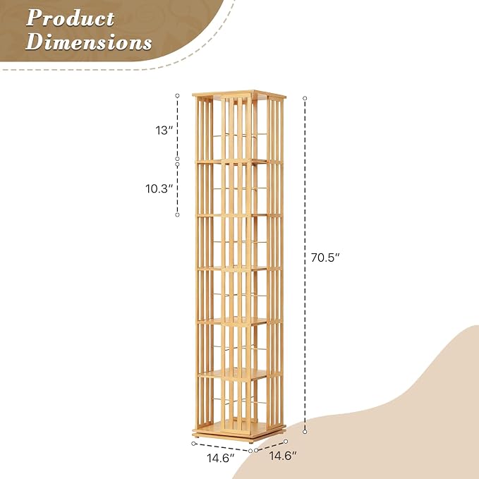 Athena Collection Rotating Bamboo Bookshelf, 6-Tier Floorstanding Corner - Image 3