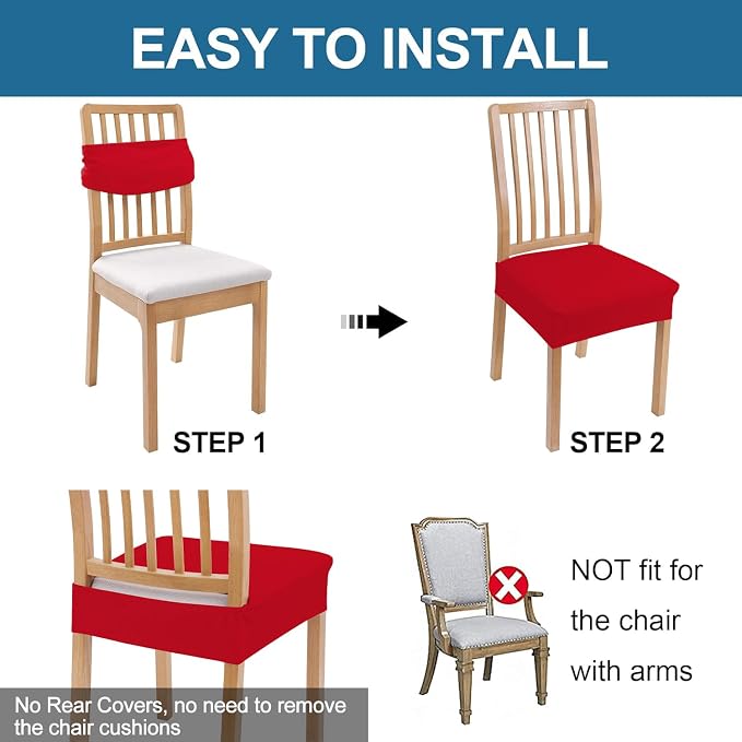 Smiry Waterproof Seat Covers for Dining Room Chairs Set of 4, Stretch Jacquard - Image 5