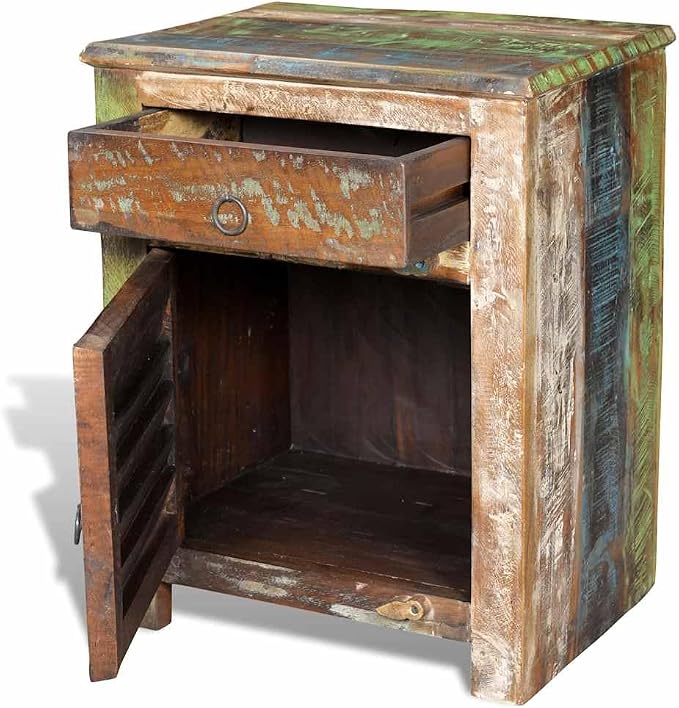 vidaXL End Table w/ 1 Drawer 1 Door Reclaimed Wood Side Storage Cabinet Stand - Image 5