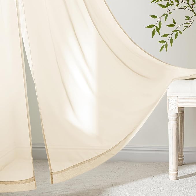 MIULEE Butter Cream Sheer Curtains 96 Inches Long, 4 Panels Set, Rod Pocket - Image 3