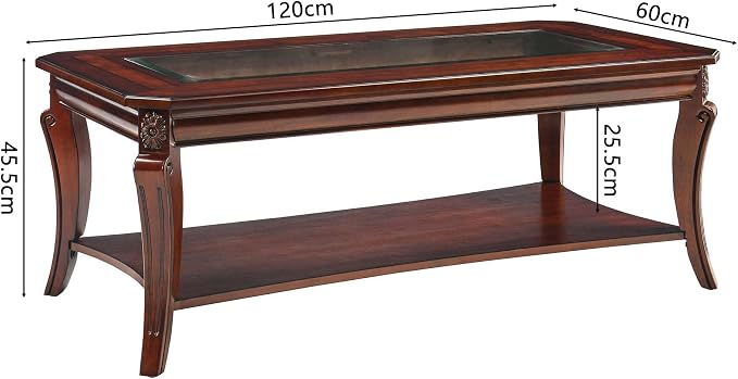 Coffee Table with Tempered Glass Top and Storage Shelf, Farmhouse Living Room - Image 2