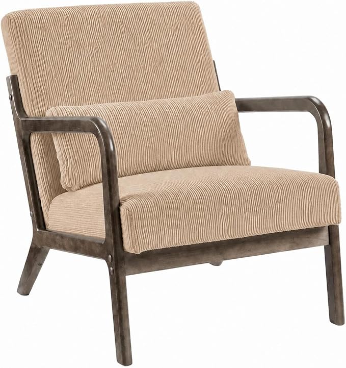 Garvee Mid-Century Modern Accent Chair, Fine Wale Corduroy Upholstery, Solid by Garvee