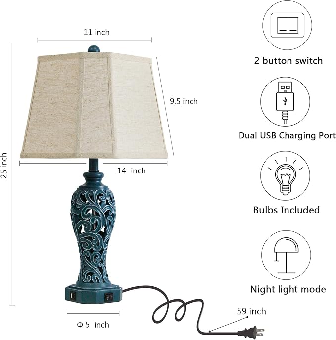 25'' Farmhouse Table Lamps Set of 2 - Image 6
