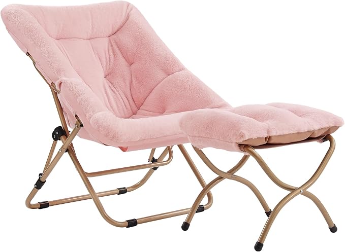 Tiita Folded Chair with Ottoman, Soft Faux Fur Oversized Folding Accent Chair by TiitaHome