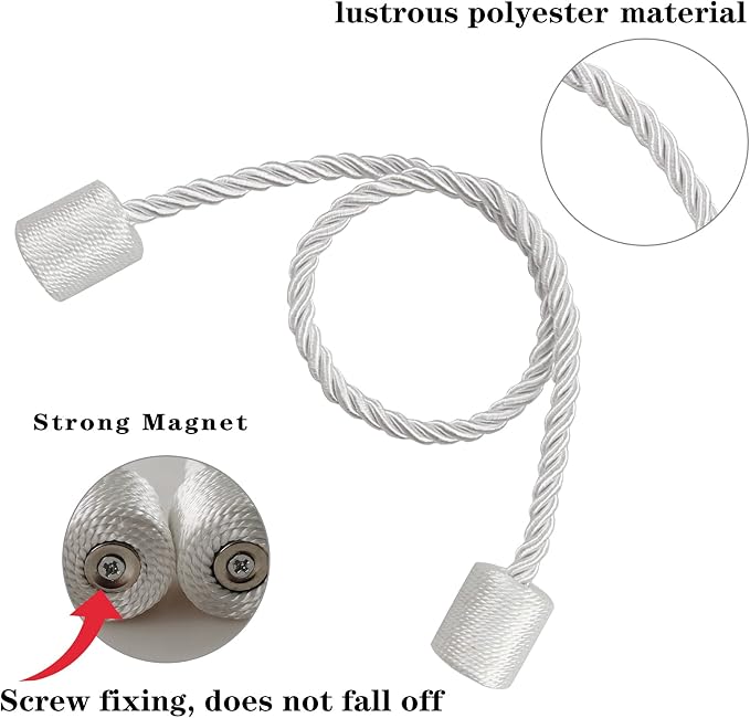 4 Pack White Strong Magnetic Curtain Tiebacks Outdoor Elegant Decorative Tie - Image 2