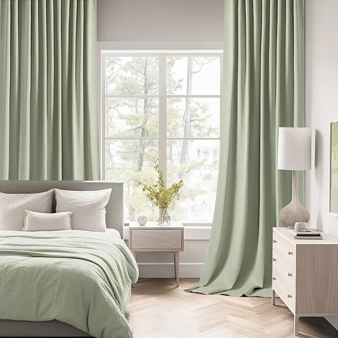 MIULEE Sage Green Back Tab Blackout Curtains 96 Inch Length 2 Panels Set - Image 2