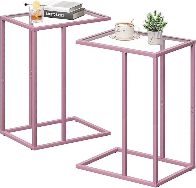 C Shaped End Table Set of 2, Small Side Couch Sofa Tables by Easy+Paws