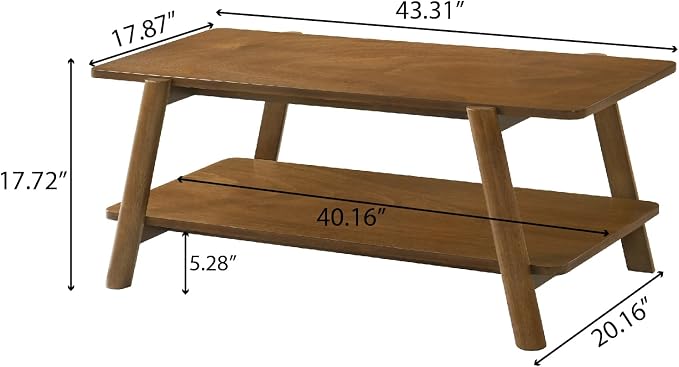 Mid-Century Modern Coffee Table 43 in, Wood Living Room Table - Image 2