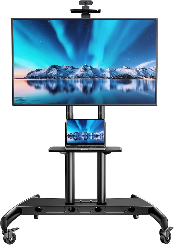 PERLESMITH Mobile TV Stand for 55-90 Inch Flat/Curved Screen TV Max VESA by PERLESMITH