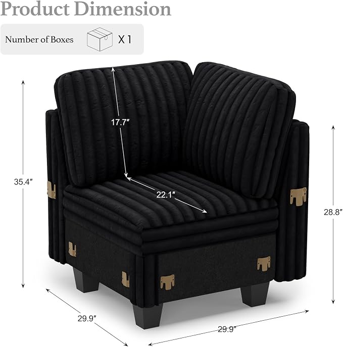 Belffin Corduroy Corner Seat for Modular Sofa Sectional Couches for Living Room - Image 2