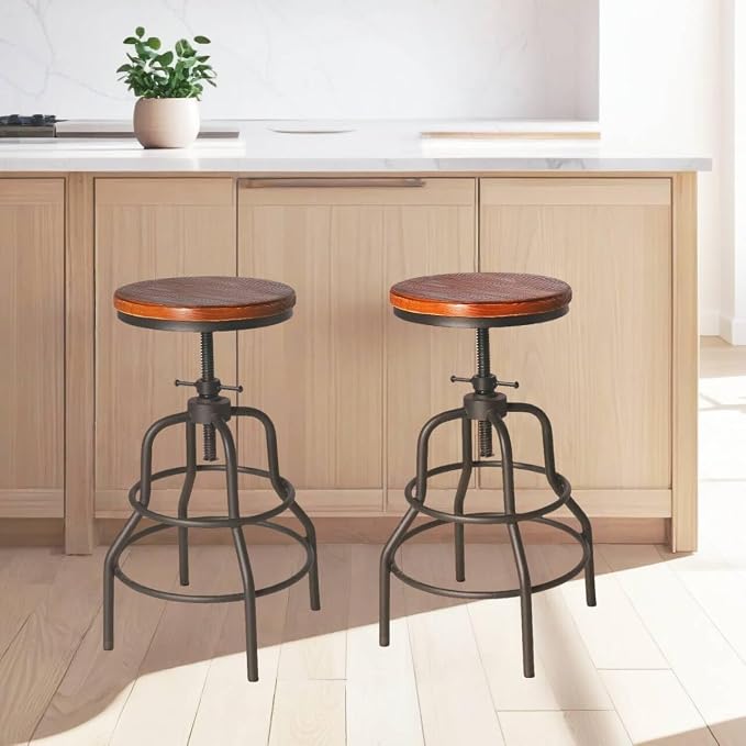 Industrial Vintage Counter Stool, Kitchen Counter Height Adjustable Swivel Chair - Image 8