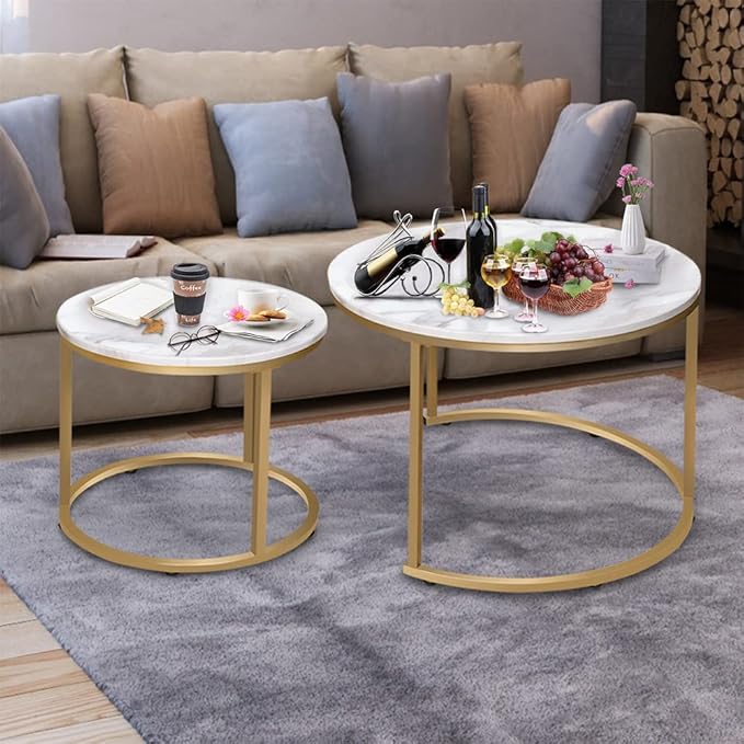Garden 4 you Nesting Coffee Table Faux White Marble - Image 5