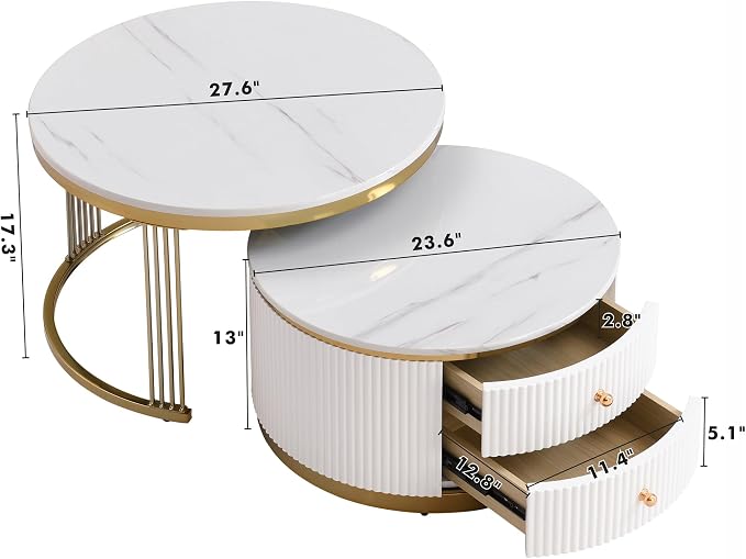 Merax Modern 2-Piece Round Nesting Coffee Table Set - Image 2