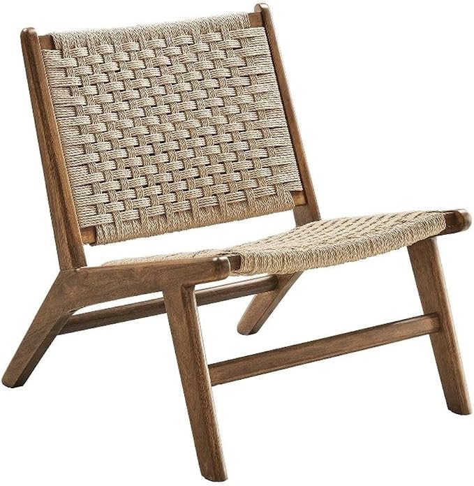Modway Saoirse Woven Rope Wood Accent Lounge Chair in Walnut Natural by Modway
