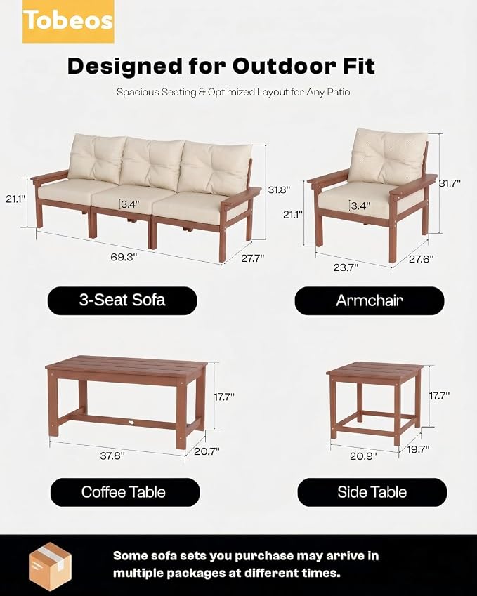 HDPE 4 Piece Patio Furniture Set, All-Weather Outdoor Couch - Image 2