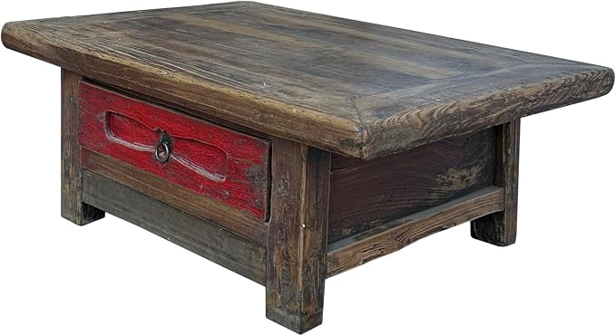Chinese Vintage Rustic Wood Brown Drawer Low Kang Table Display Stand AJK241 - Image 3