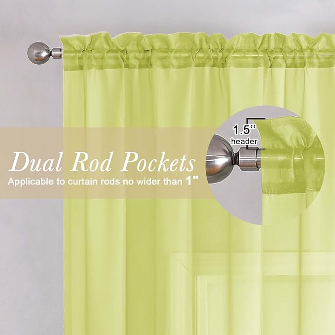Lecloud Lemon Sheer Curtains 84 Inches Long 2 Panels, Solid Voile Light - Image 5
