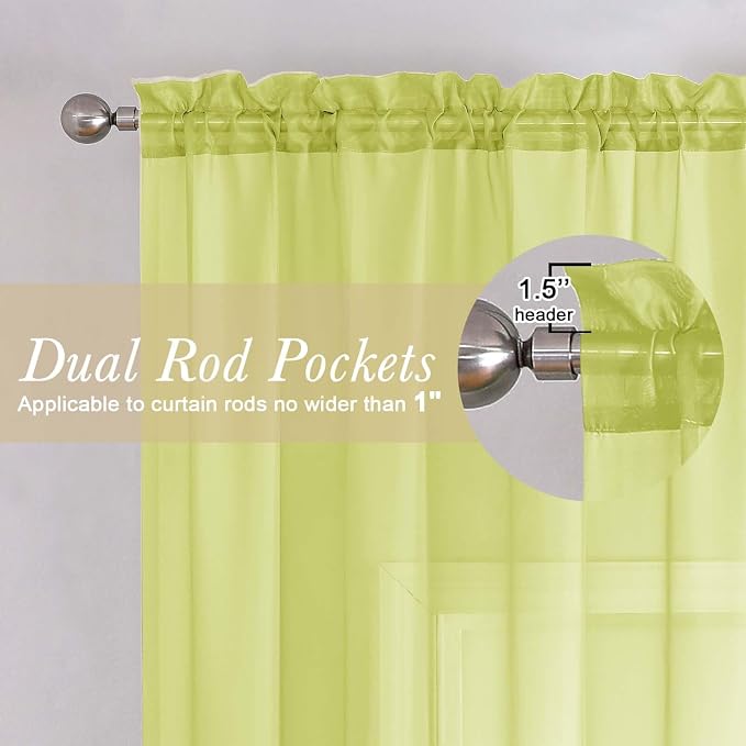 Lecloud Lemon Sheer Curtains 90 Inches Long 2 Panels, Solid Voile Privacy Airy - Image 5