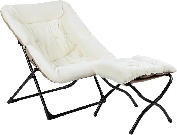 Comfy Saucer Chair for Adults, Soft Faux Fur Bedroom Chair by MordchilHF