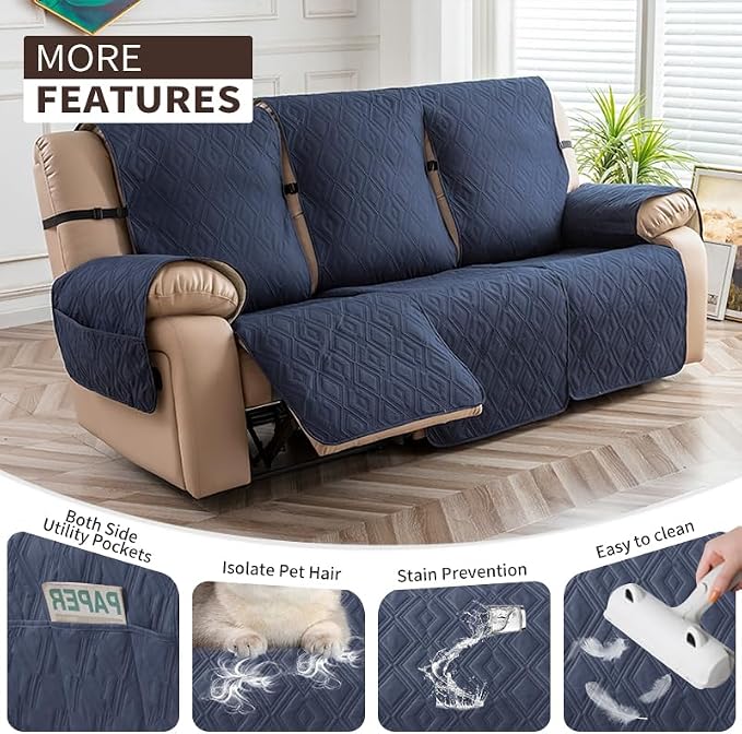 Genina Waterproof Couch Cover for Reclining Couch 3 Seater Non-Slip, Washable - Image 4