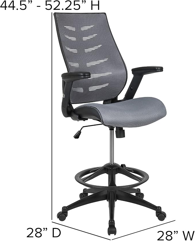 Flash Furniture Kale High Back Dark Gray Mesh Spine-Back Ergonomic Drafting - Image 3