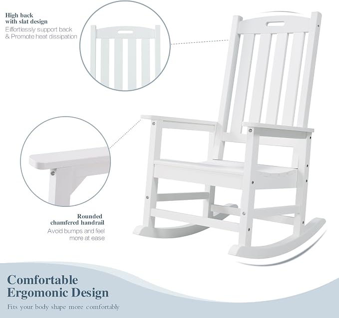 Psilvam Oversized Outdoor Rocking Chair Set of 2, HDPE Porch Rocker - Image 5