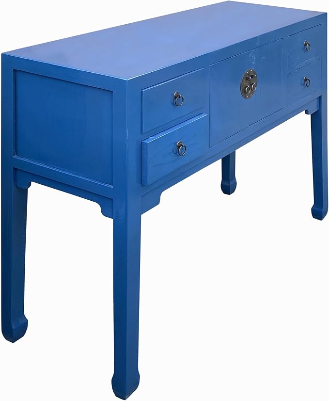 Oriental Bright Blue Long Moon Face 4 Drawers Slim Foyer Table Acs7761 - Image 3