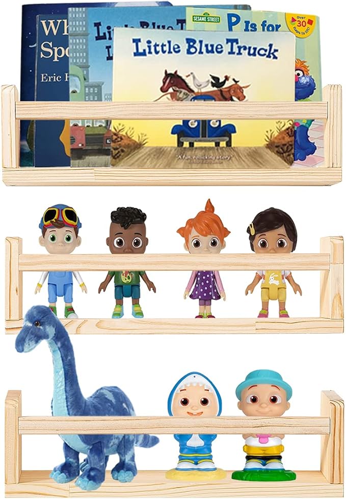 AZSKY Floating Nursery Book Shelves-Natural Wood Bookshelf - Image 7