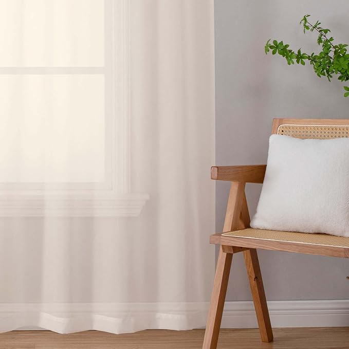 Cream Sheer Curtains 84 Inches Long 2 Panels Set - Image 9