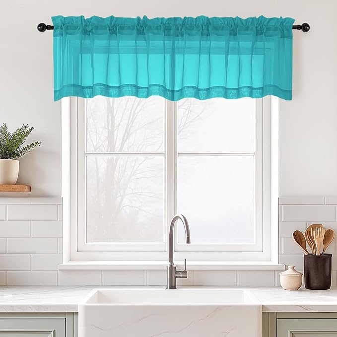 Valances for Windows 14 inch Length 2 Panels, Small Voile Sheer Curtains for by Home