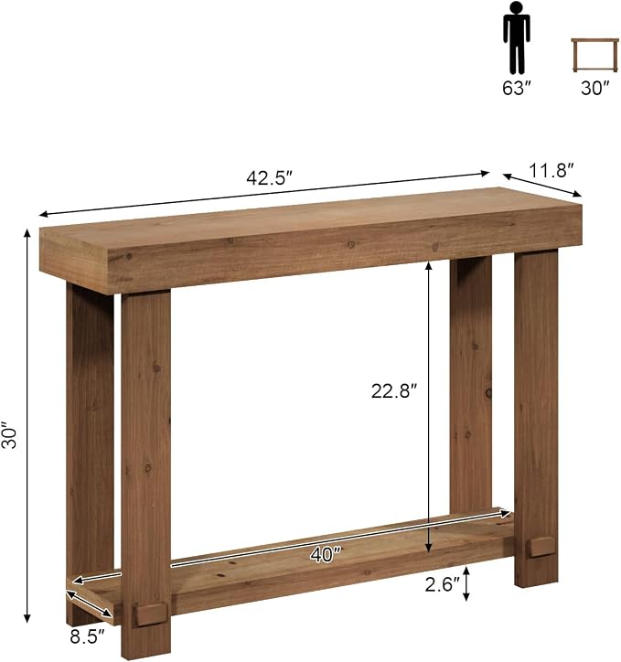 WINWYY Solid Wood Console Table, 42.5" Farmhouse Entryway Tables Thickened - Image 6