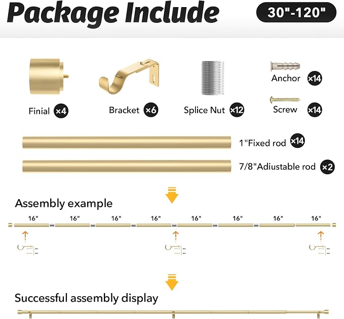 GEEBOBO 2 Pack Gold Curtain Rods - Image 6