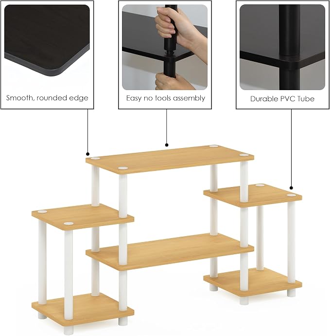 Furinno Turn-N-Tube No Tools Entertainment TV Stands, Beech/White, Square Corner - Image 5