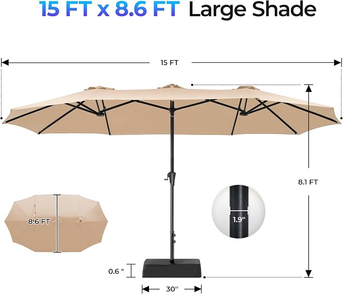 SUPERJARE 15FT Outdoor Patio Umbrella - Image 8