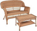 Jeco Wicker Patio Love Seat and Coffee Table Set in Honey Without Cushion by Jeco