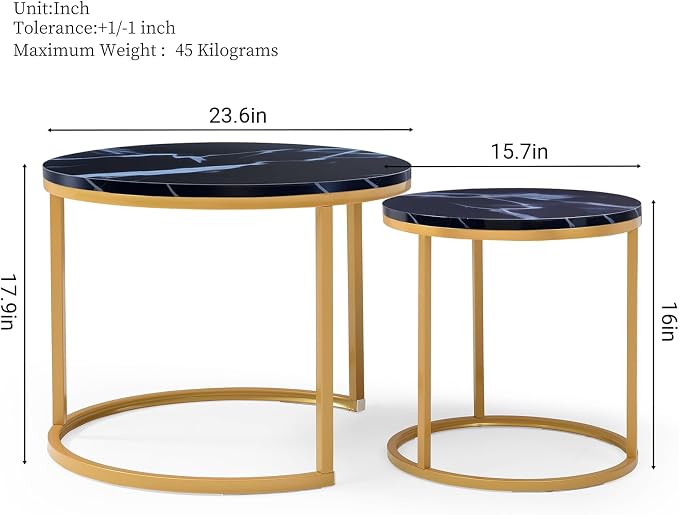 Homy Casa 23.6inch Round Coffee Table Set of 2, Modern Nesting Coffee Tables - Image 2