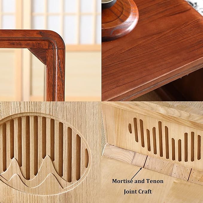 Vintage End Table, Japanese Style Tatami Coffee Tables Mortise and Tenon - Image 4