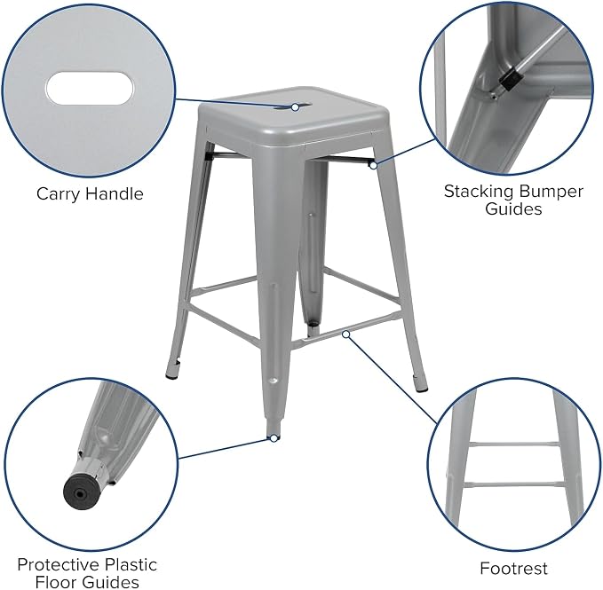 Flash Furniture Lily 24" High Metal Counter-Height, Indoor Bar Stool in Silver - Image 7