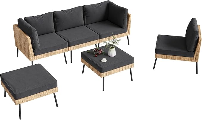Aoxun 6-Piece Patio Furniture Set, Wicker Outdoor Furniture - Image 9
