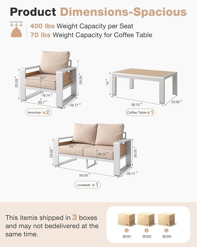 Aoxun Aluminum Patio Furniture Set, 4 Piece Luxury Outdoor Sectional - Image 7