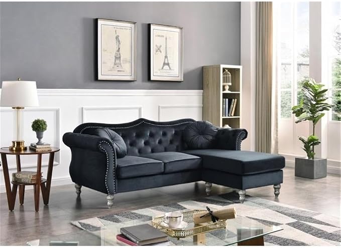 Glory Furniture Hollywood Velvet Sofa Chaise in Black - Image 2