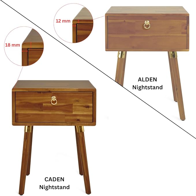 Bme Caden Solid Wood Nightstand/Side Table/End Table, Fully Assembled, - Image 6