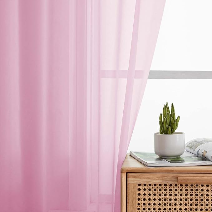 Sheer Pink Curtains for Bedroom Living Room 90 Inches Long 2 Panels Set - Image 6