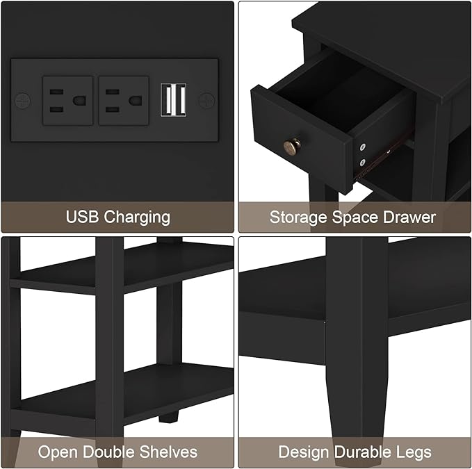 ChooChoo Black End Table Set of 2, Sofa Side Table Living Room - Image 6