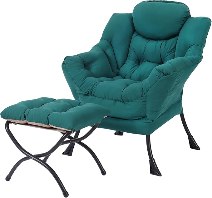 MBOOYOME Lazy Chair with Folding Ottoman, Modern Accent Armchair with Armrests by MBOOYOME