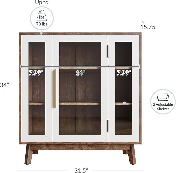 BELLEZE Set of 2 Sideboard 31 Inch Buffet Cabinet - Image 2